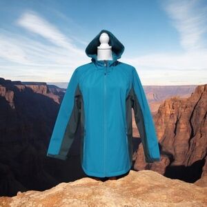 FREE TECH SOFTSHELL ZIP FRONT JACKET‎ WITH ATTACHED HOOD SIZE 1X (16 W) NWT